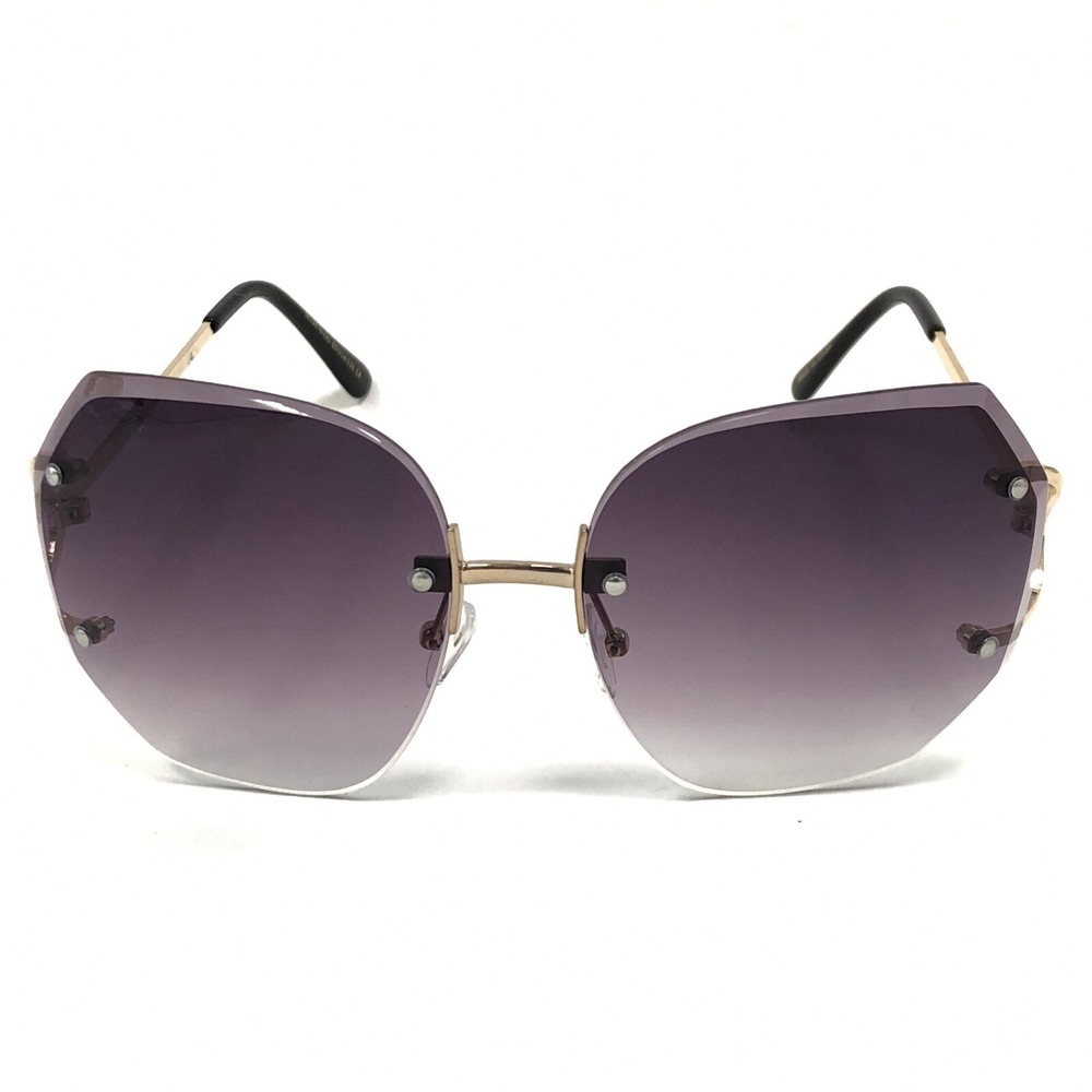 Rimless Sunglasses Women Fashion Oversized Shades Designer‎ Black Lens Cat Eye - Picture 2 of 2